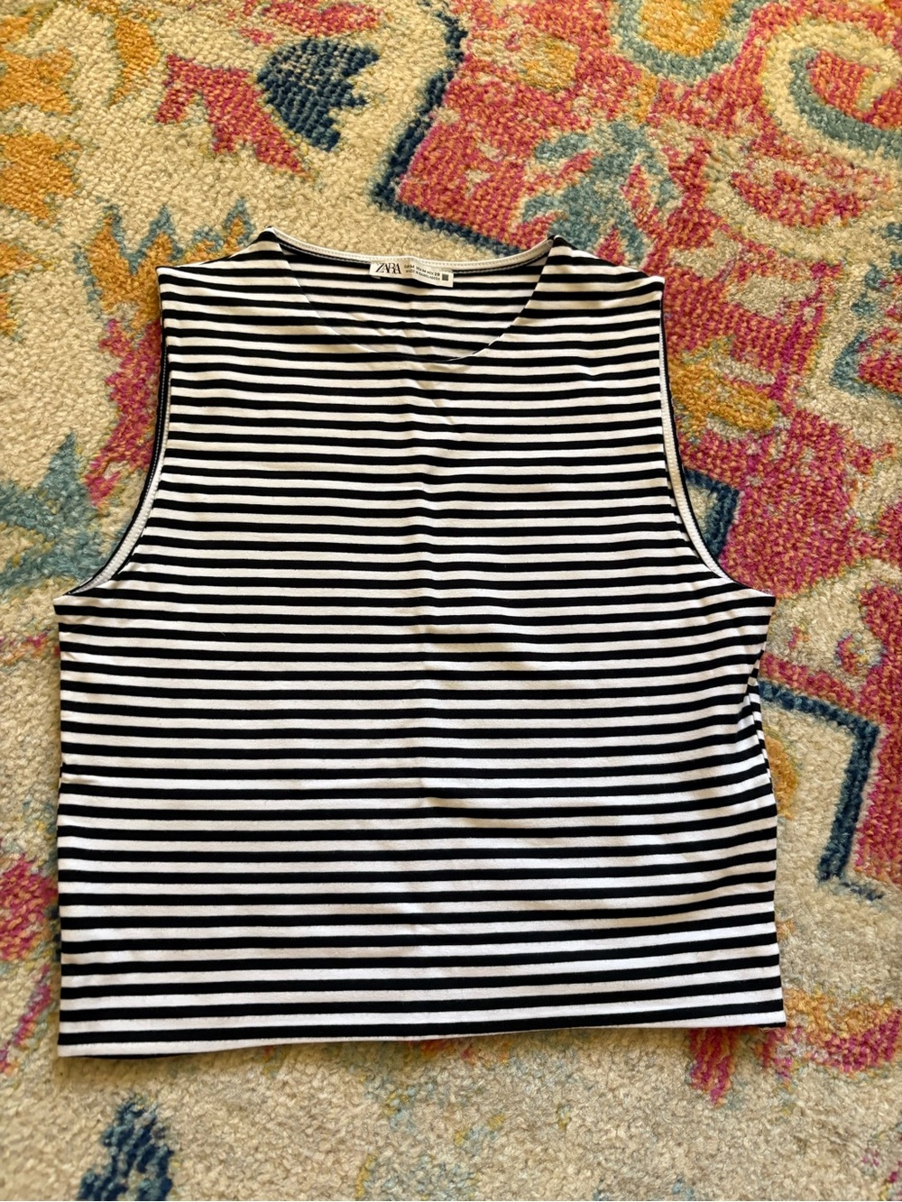 Zara Black and White Striped Sleeveless Tank